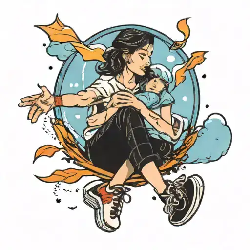 Two people mother and son looking up at the sky lying on a trampoline tattoo tattoo design idea