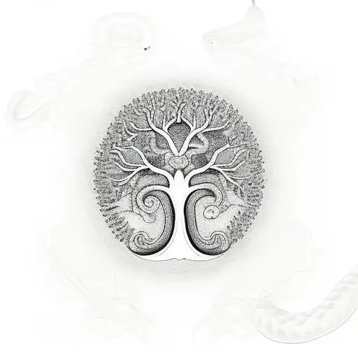 Tree of Life with Snake and apple tattoo design idea