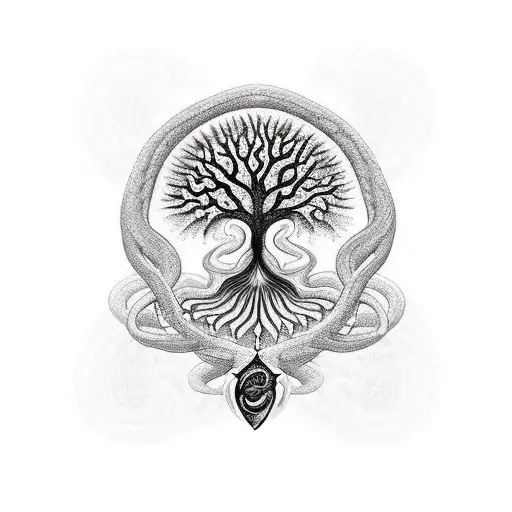 Tree of Life with serpent and apple tattoo design idea