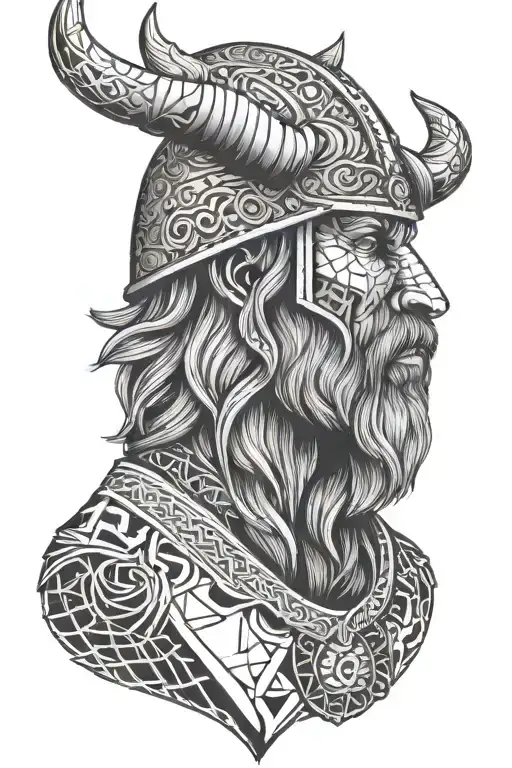 a bust of a powerful Viking with a bear's head on its head tattoo design idea