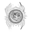 Rose, dragon, feathers, burning flowers, moon, clouds tattoo design idea
