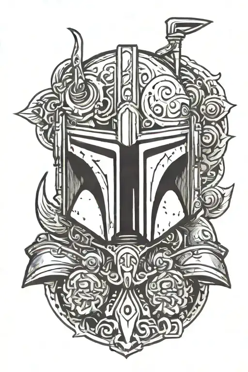 mandalorian symbol with Mando helmet visor integrated tattoo design idea
