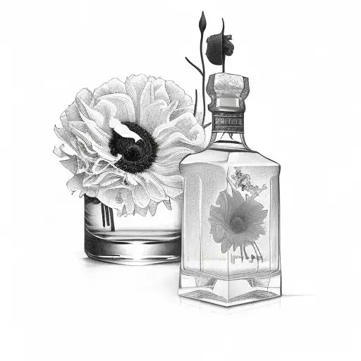 FLOWERS AND WHISKEY BOTTLE tattoo design idea