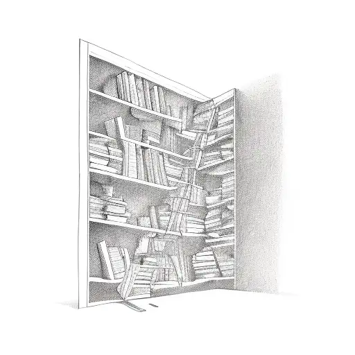 A bookshelf filled with books and each book is a different puzzle piece tattoo design idea