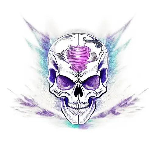 skeleton riding a motorcycle in a purple storm tattoo design idea