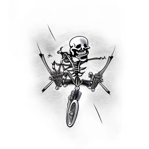 skeleton riding a motorcycle in a purple storm tattoo design idea