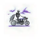 skeleton riding a motorcycle in a purple storm tattoo design idea
