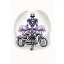 skeleton riding a motorcycle in a purple storm tattoo design idea