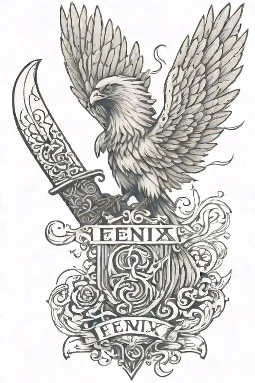 A fénix coming of his ashes, that incorporates the names of my two kids Iñigo & Ian, along a kitchen knife and a wood  tattoo design idea