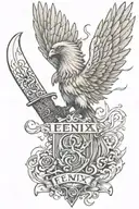 A fénix coming of his ashes, that incorporates the names of my two kids Iñigo & Ian, along a kitchen knife and a wood  tattoo design idea