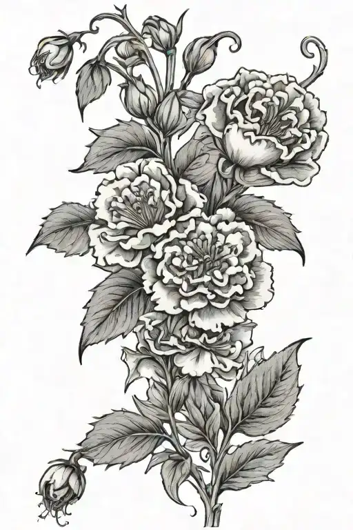Carnations & the snow drop (Leilani) Lily of the valley  & Common Hawthorne (adrian) Add 2 little strawberries Zodic sig tattoo design idea