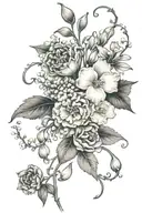 Carnations & the snow drop Lily of the valley  & Common Hawthorne  Taurus and capricorn  tattoo design idea