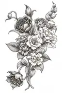 Carnations & the snow drop Lily of the valley  & Common Hawthorne  Taurus and capricorn  tattoo design idea