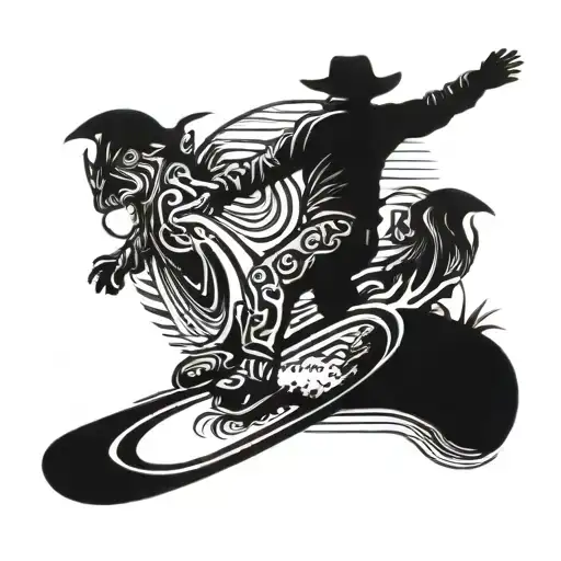 surfing cowboy  tattoo design idea