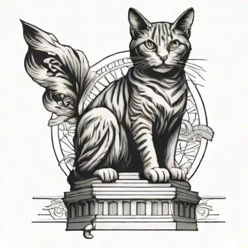 Cat posing as the statue of liberty tattoo design idea