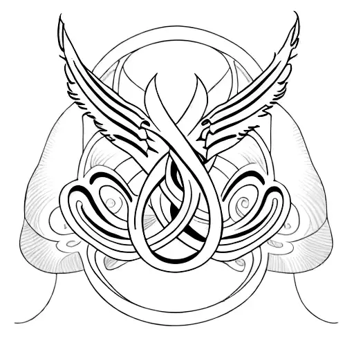 infinity symbol with feather and text "born to fly" tattoo design idea