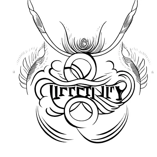 infinity logo with feather and text "born to fly" tattoo design idea