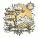 mountain cloud sun oak tree tattoo design idea