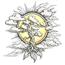 mountain cloud sun oak tree tattoo design idea