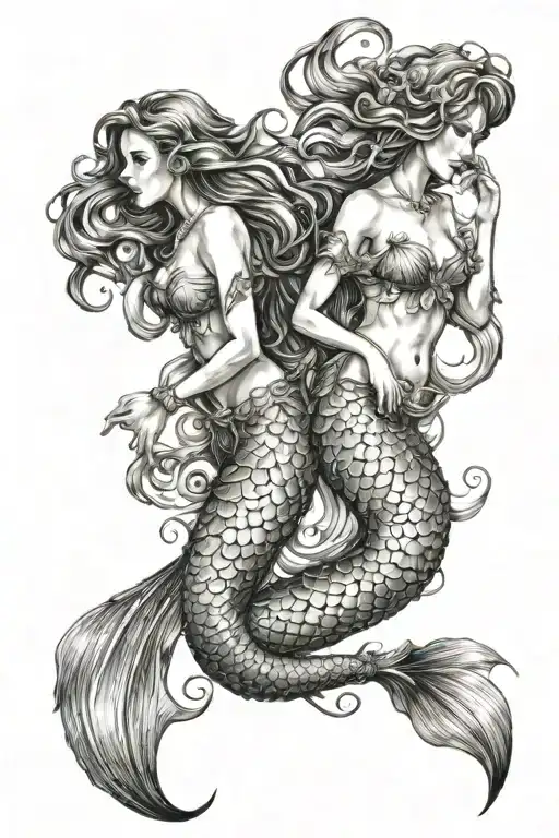 2 siren mermaid together  tattoo design idea
