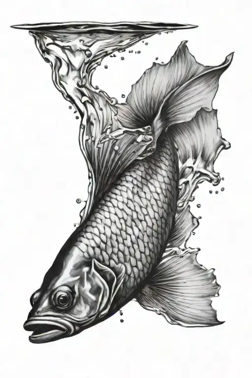 fish back with shadow in water flowing tattoo design idea