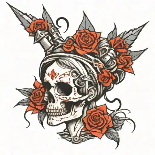 Skull girl spikes tattoo design idea