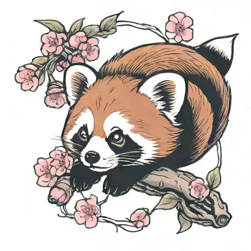 red panda and cherry blossom  tattoo design idea