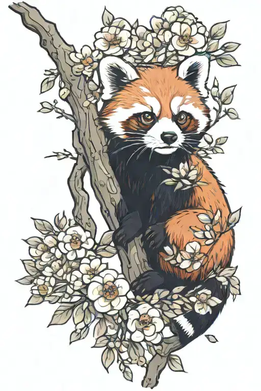 red panda and blossom tree tattoo design idea