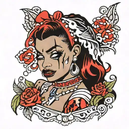 African American Harley Quinn crying   tattoo design idea