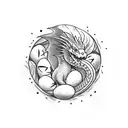 Dragon, in cave, guarding eggs tattoo design idea