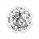 Dragon, in cave, guarding eggs tattoo design idea