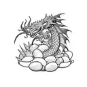 Dragon, in cave, guarding eggs tattoo design idea