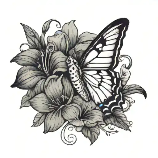 butterfly with petunias and a humming bird tattoo design idea