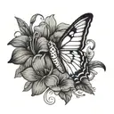 butterfly with petunias and a humming bird tattoo design idea