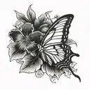 butterfly with petunias and a humming bird tattoo design idea