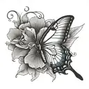 butterfly with petunias and a humming bird tattoo design idea