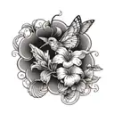 butterfly with petunias and a humming bird tattoo design idea