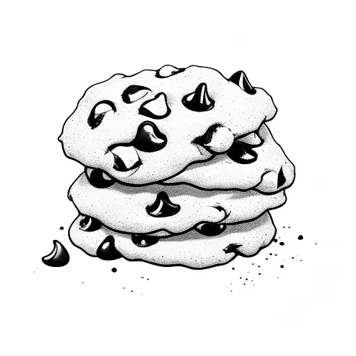 A stack of chocolate chip cookies with the word 'cookie' written in bold letters on top tattoo design idea