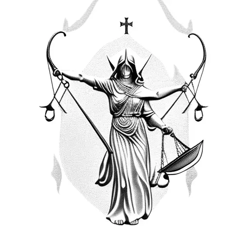 lady justice crossed with grim reaper tattoo design idea
