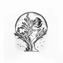 hand suspending head orange branch growing out of the pointer finger red admiral butterfly on branch moon in background tattoo design idea