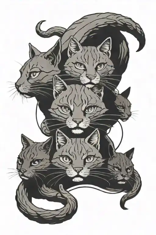 three-headed cat with a crescent moon behind it tattoo design idea