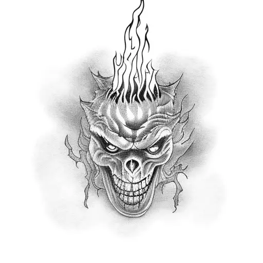 A surreal tattoo of a library engulfed in flames, with characters from the Devil's Night series escaping from the books tattoo design idea