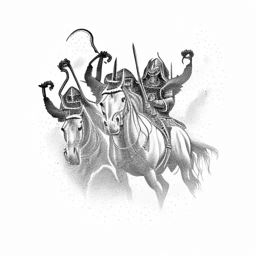 A dark and mysterious book cover with the four horsemen of Thunder Bay tattoo design idea