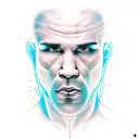 A kickboxer surrounded by pixelated smoke and neon lights tattoo design idea