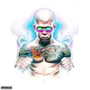 A kickboxer surrounded by pixelated smoke and neon lights tattoo design idea