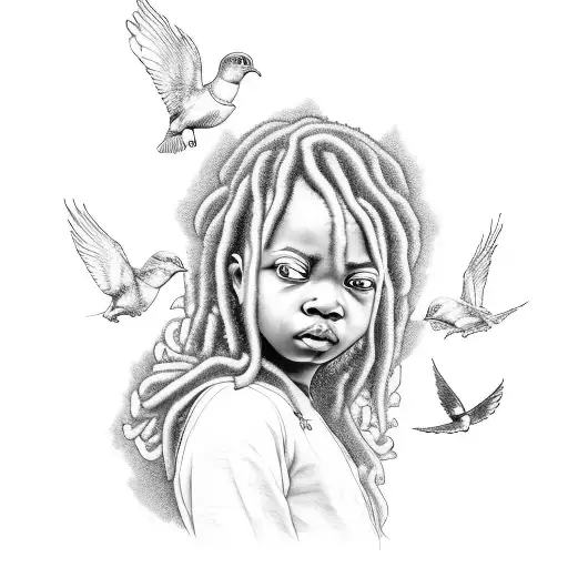 Rose black men Child with locs praying pigeons tattoo design idea