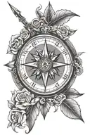 compass rose on clock and arrow tattoo design idea