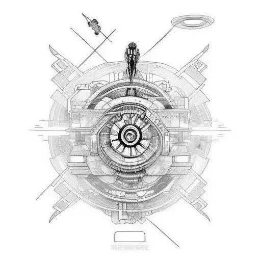 Tattoo sleeve cyberpunk theme in a style of drawings by Leonardo Davinci  tattoo design idea