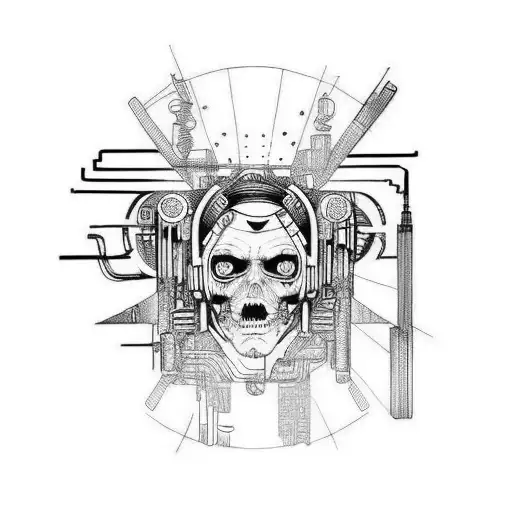 Tattoo sleeve cyberpunk theme in a style of drawings by Leonardo Davinci  tattoo design idea