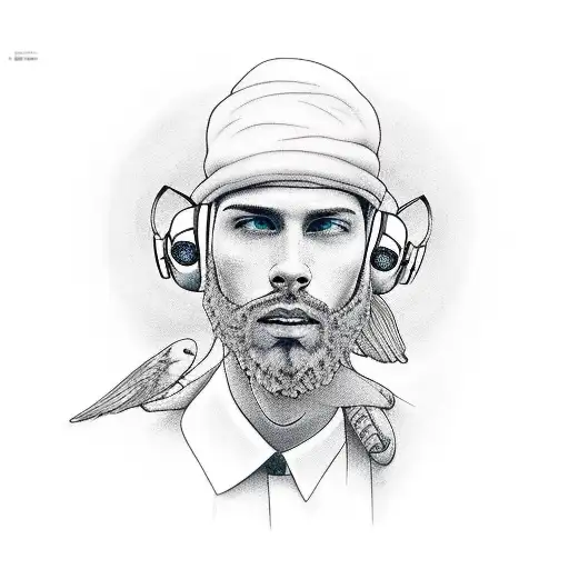 guy on road hearing music tattoo design idea